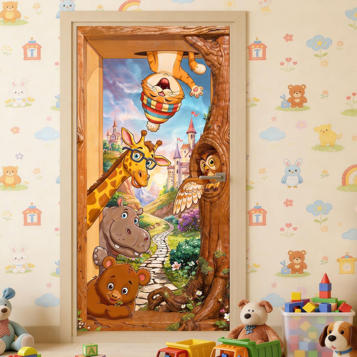 Illustrated Kids' Animal & Landscape Door Stickers