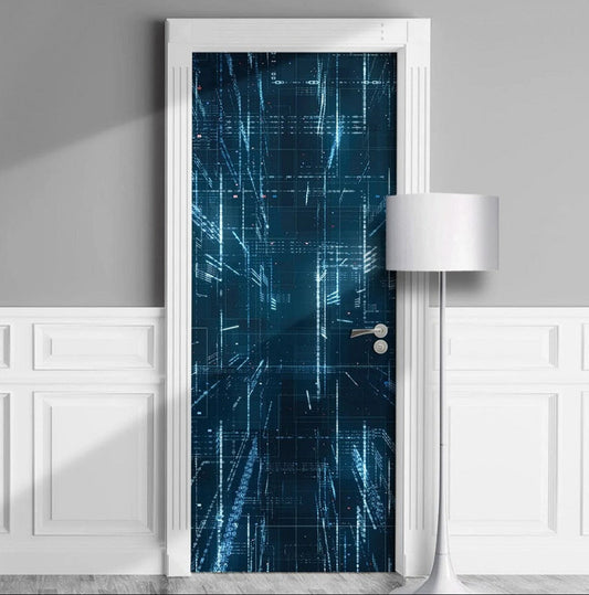 Door sticker mural. Futuristic, sci-fi, cyberpunk