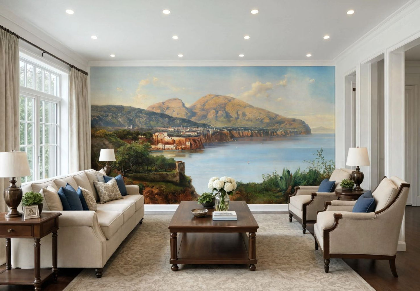 19th-century vintage Italian coastline fine art landscape wall mural