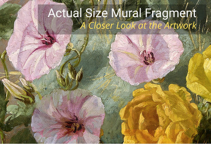 Waterproof laminated peel and stick vinyl mural with botanical flower art