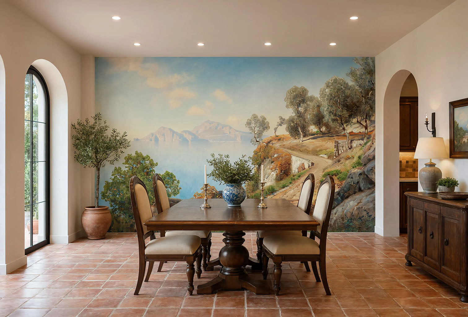 Mediterranean Coastal Landscape Wallpaper printed on self adhesive peel and stick vinyl