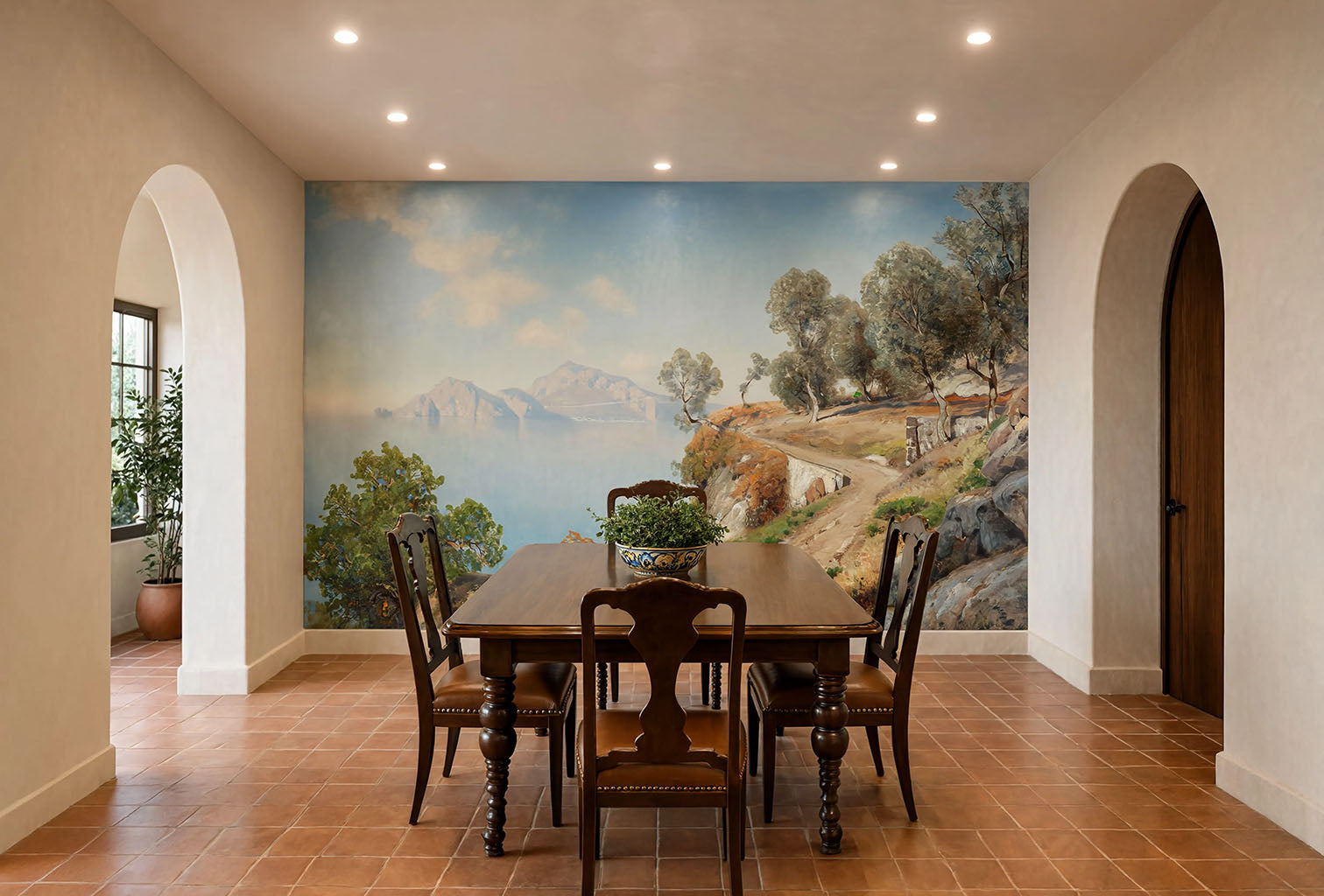 Panoramic Capri ocean view wall mural installed in dining room