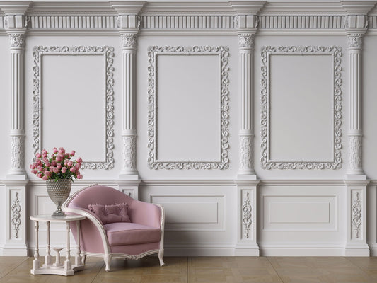 Classic Baroque Wall with Moldings and Columns