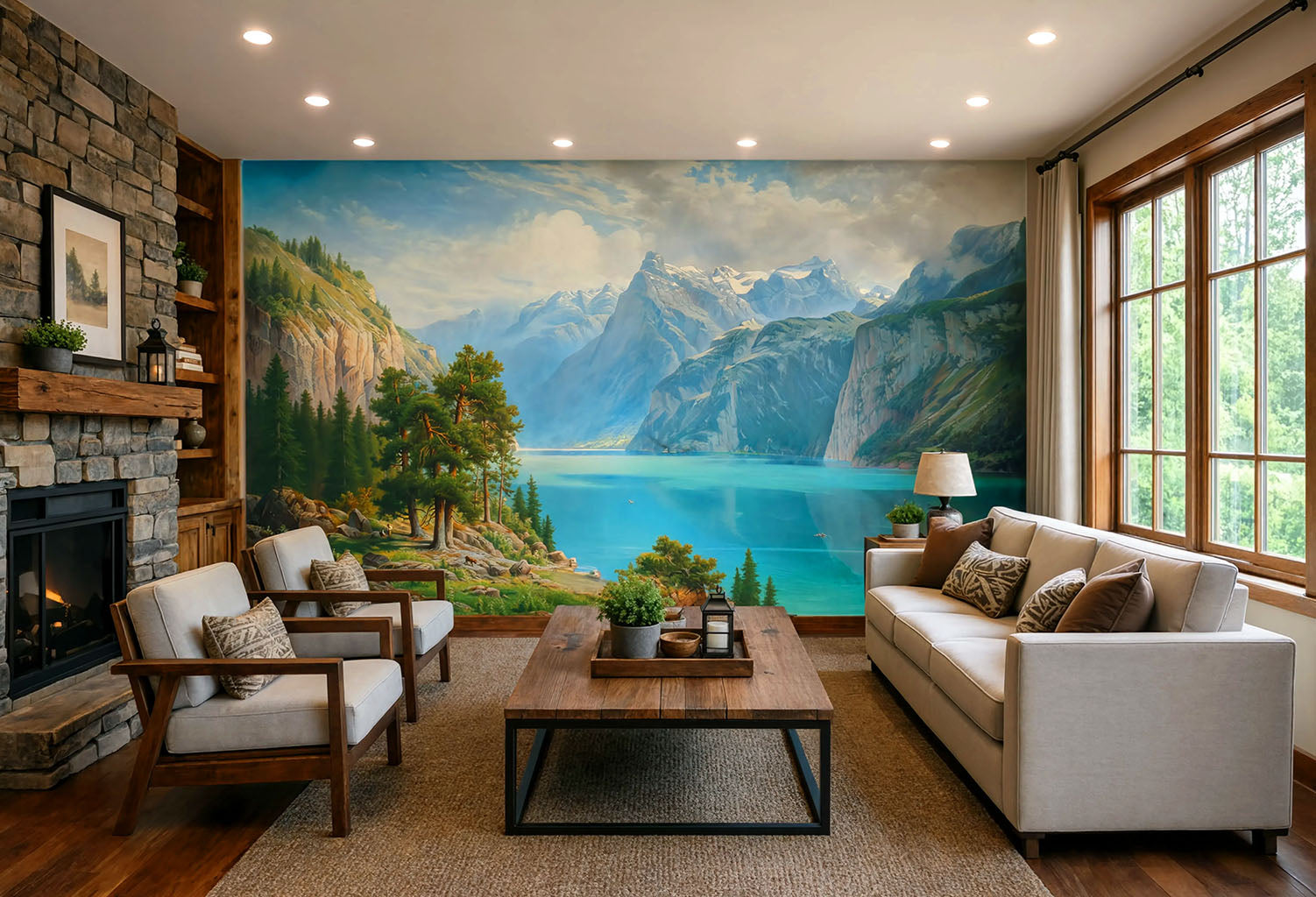 Close-up texture of peel and stick self-adhesive vinyl wall mural with vivid historical oil painting details.