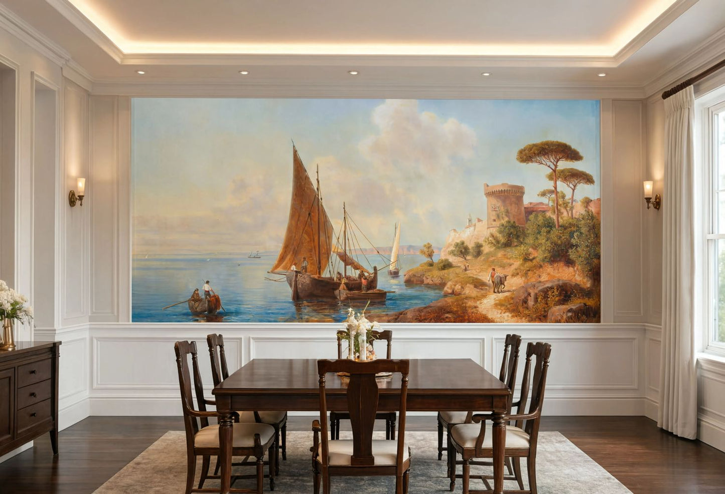 Vintage Mediterranean Seascape Wallpaper printed on self adhesive peel and stick vinyl