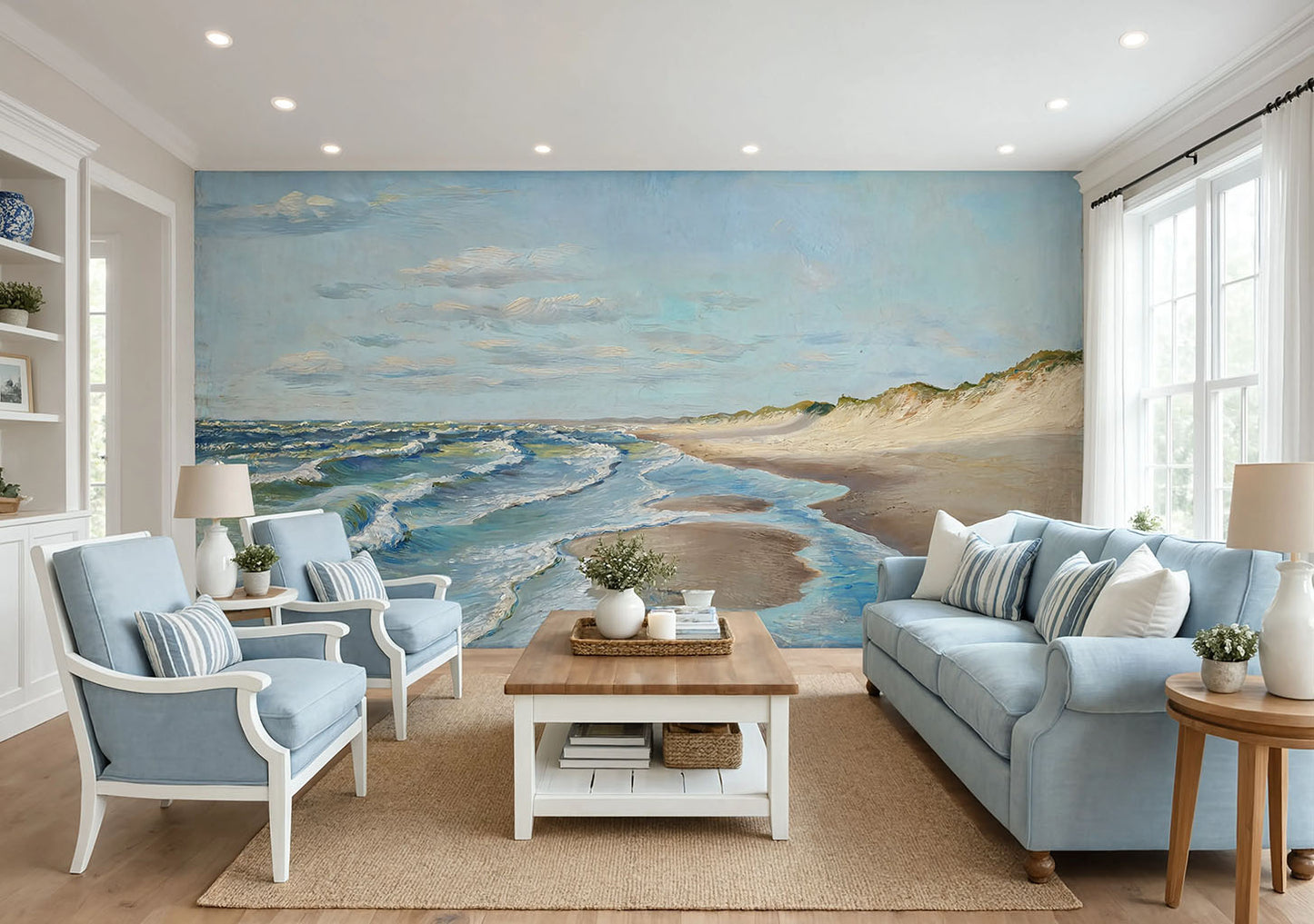 Coastal Dunes Beach Wall Mural showing soft sand dunes and rolling ocean waves