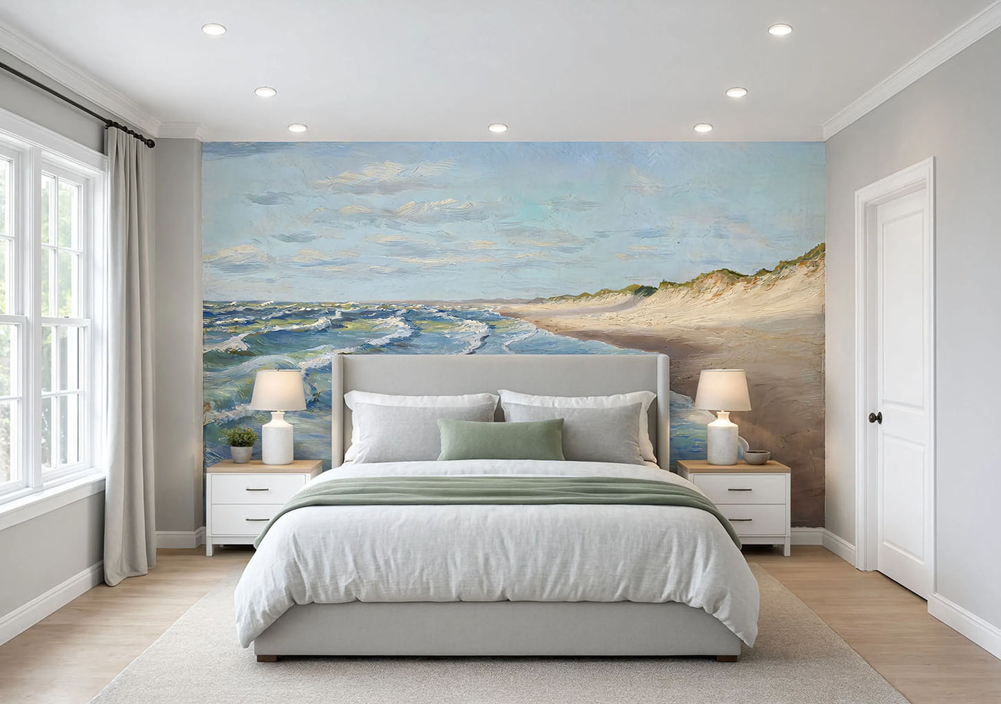 Vintage Ocean Waves Landscape Wallpaper printed on self adhesive peel and stick vinyl