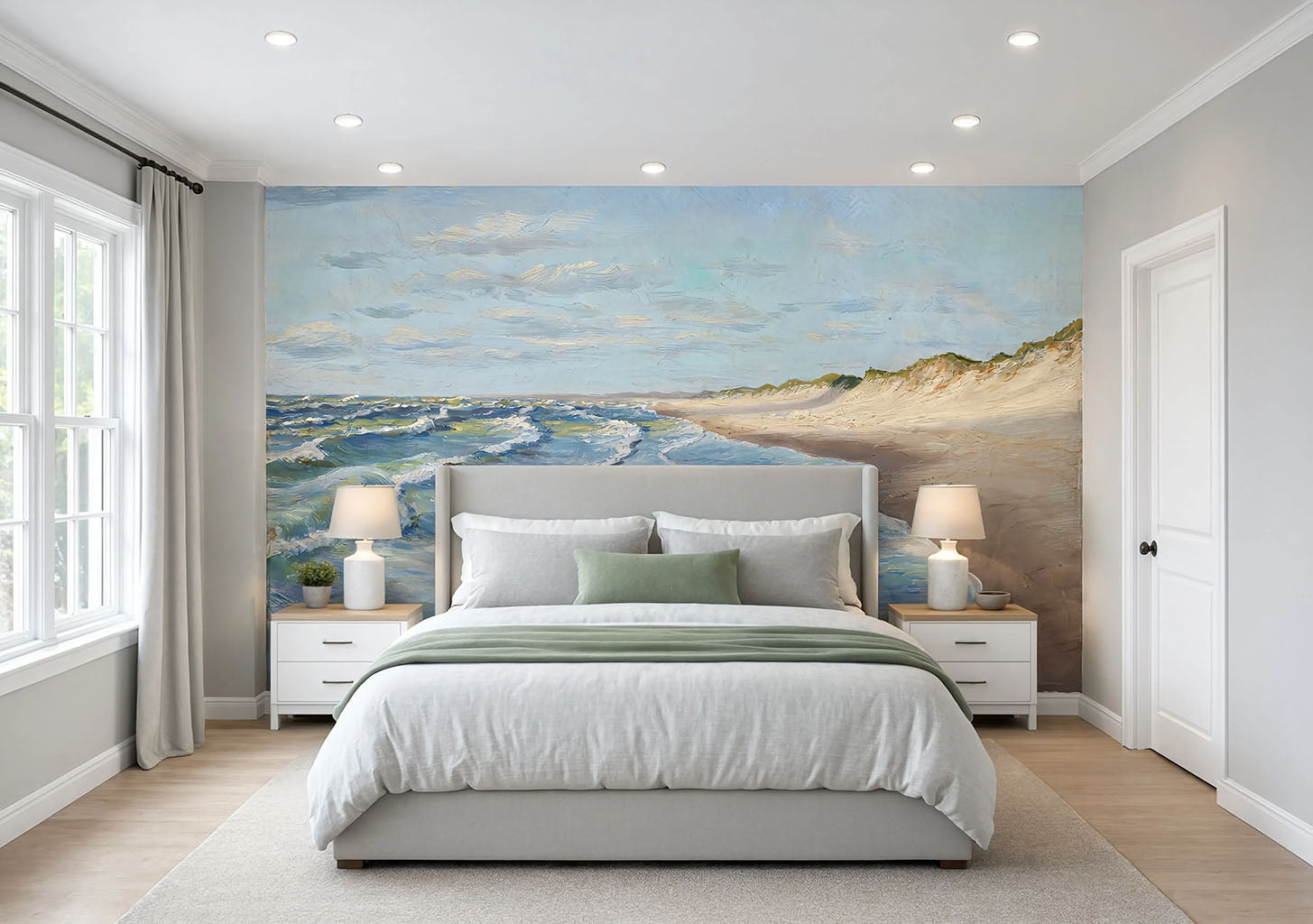 Vintage Ocean Waves Landscape Wallpaper printed on self adhesive peel and stick vinyl