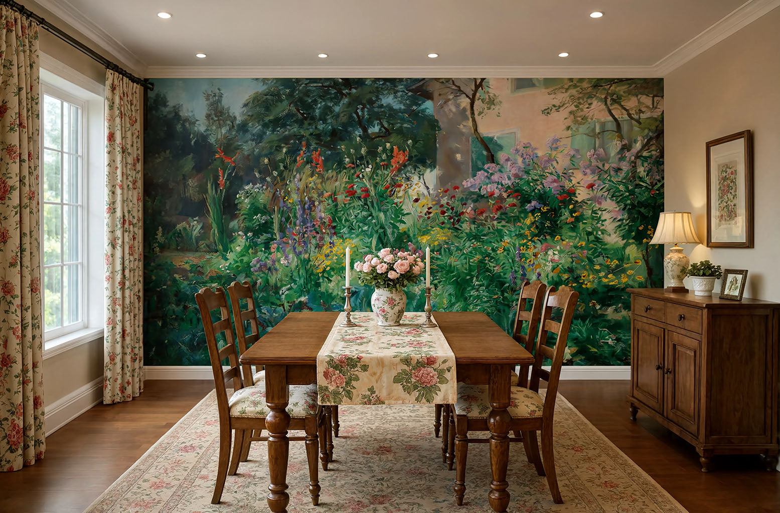 Impressionist Garden Floral Wallpaper printed on self adhesive peel and stick vinyl