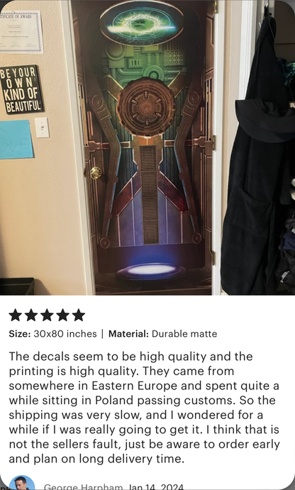 Cyberpunk Sci-fi Regeneration Alcove Portal. Star Ship door sticker, self-adhesive, single piece