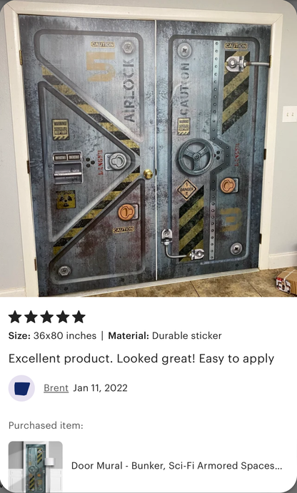 Military Bunker, Sci-Fi Armored Airlock, full door sticker mural, self-adhesive, single piece