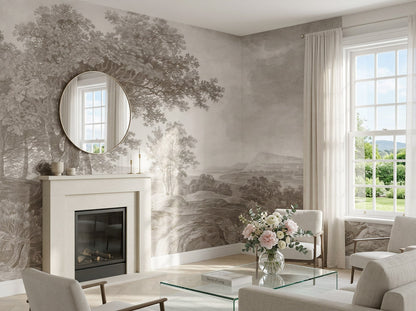 Vintage Landscape Wall Mural Monochrome James Bayens Wallpaper