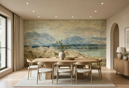 Vintage Tuscan Landscape Wallpaper printed on self adhesive peel and stick vinyl