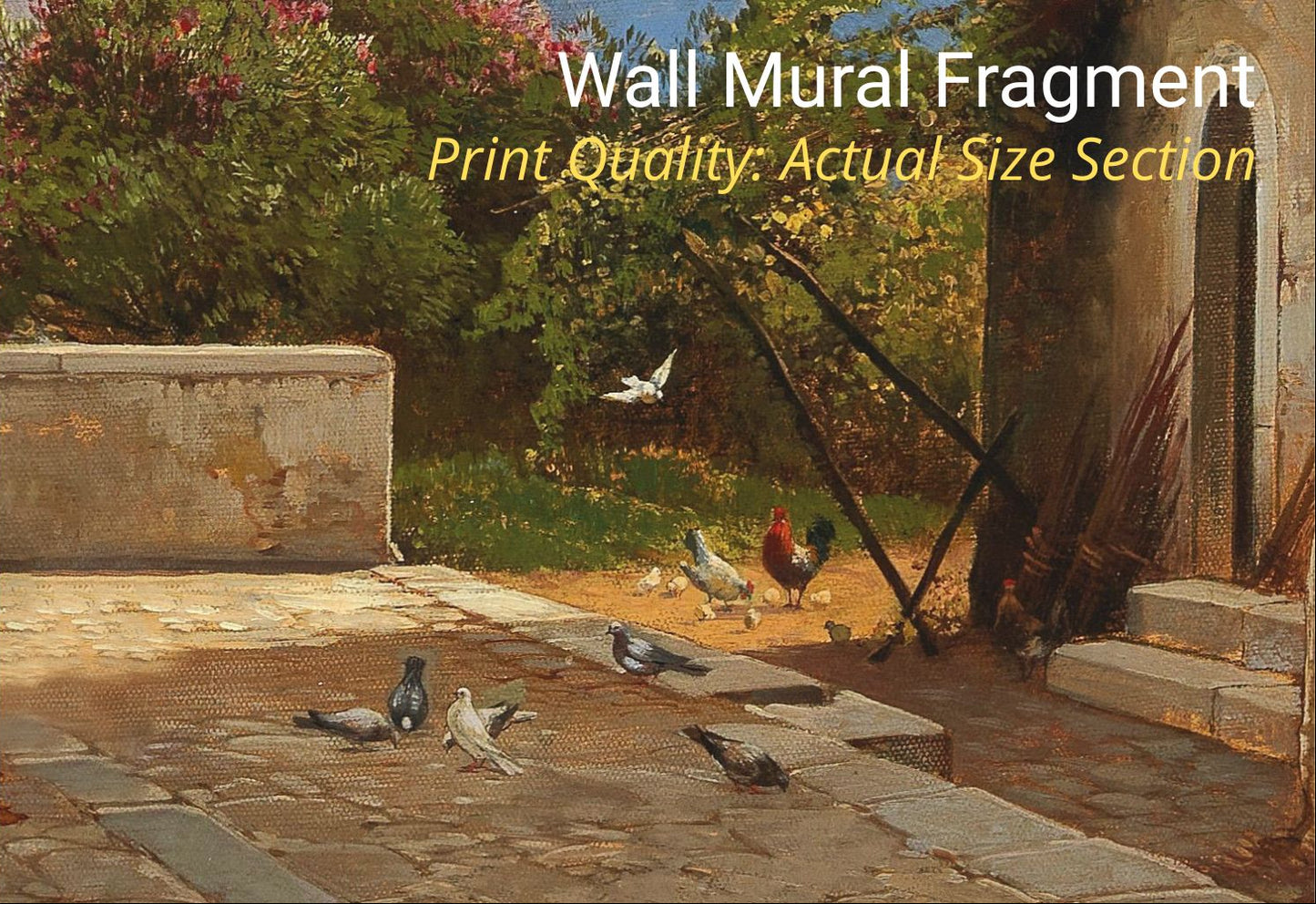 Tuscan terrace wall mural installed behind dining table in sunny room