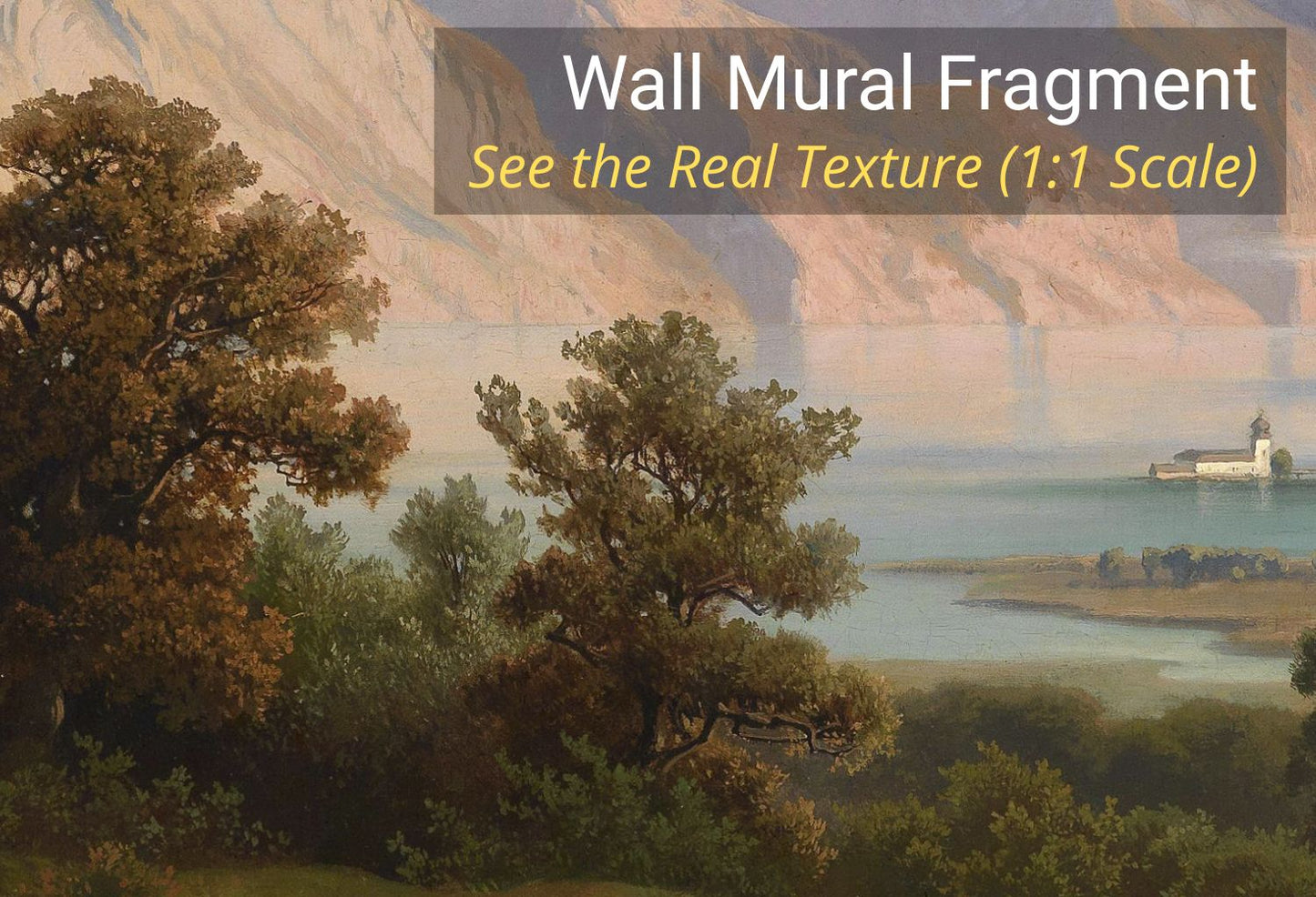 Close-up texture of peel and stick self adhesive vinyl wallpaper with high definition classical painting prints.