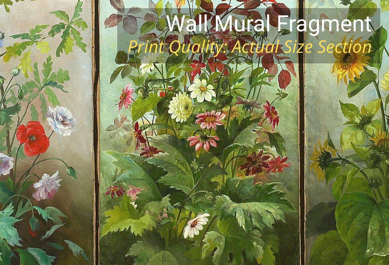 Classic Botanical Garden Wall Mural installed in a powder room above wainscoting