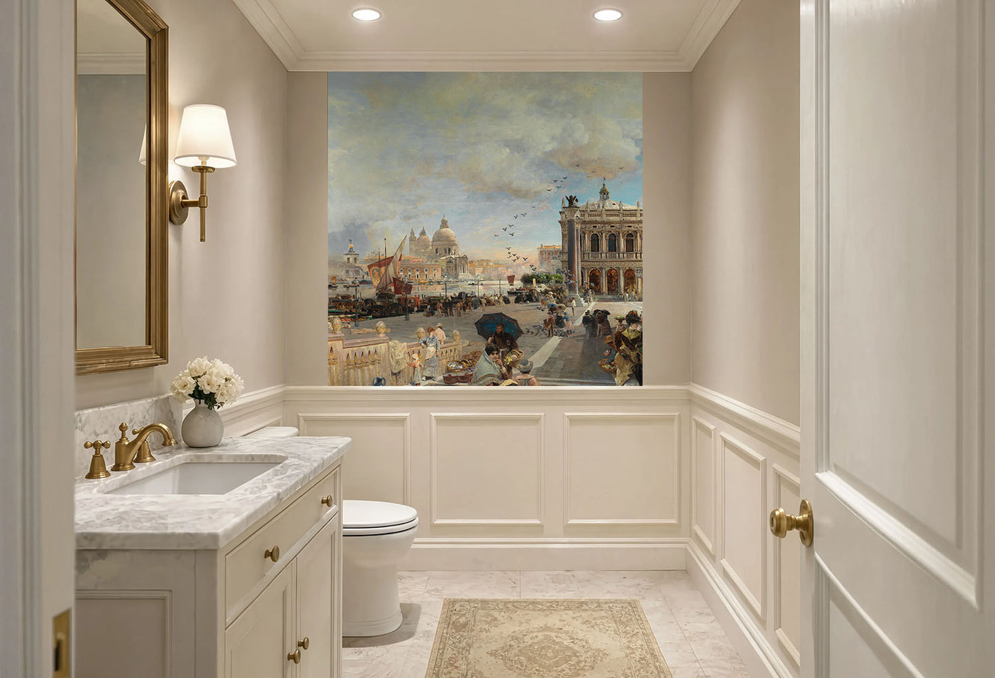 Vintage Italian Harbor Wallpaper 60x60 printed on self adhesive peel and stick vinyl