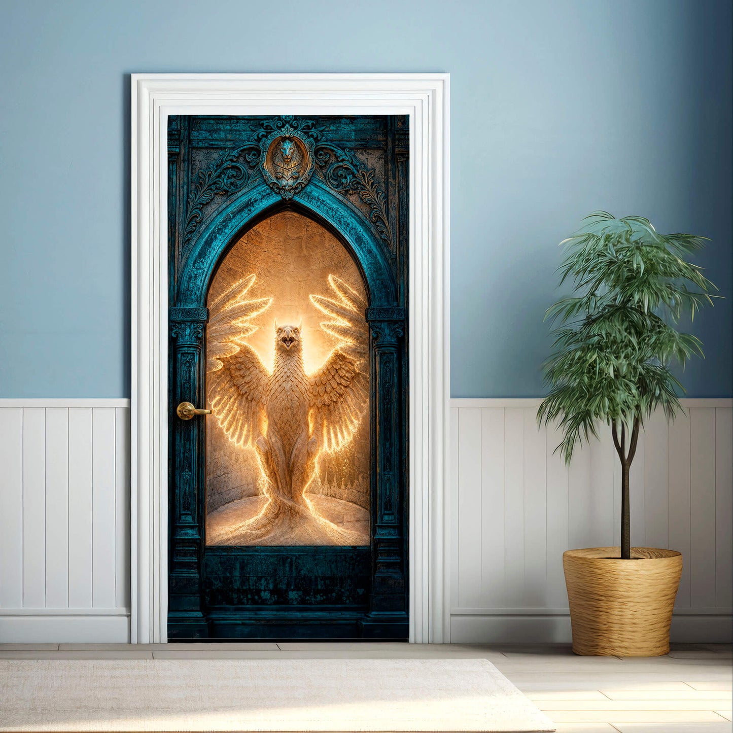 Gothic Arch Door Sticker Fantasy Gargoyle Phoenix Griffin Vinyl Wrap