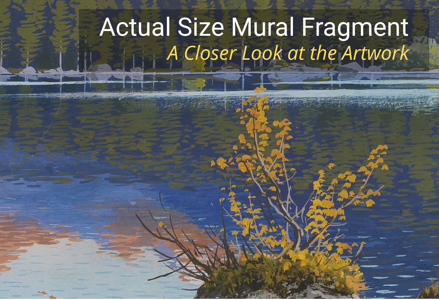 Scenic mountain lake view wall mural installed in traditional living room interior