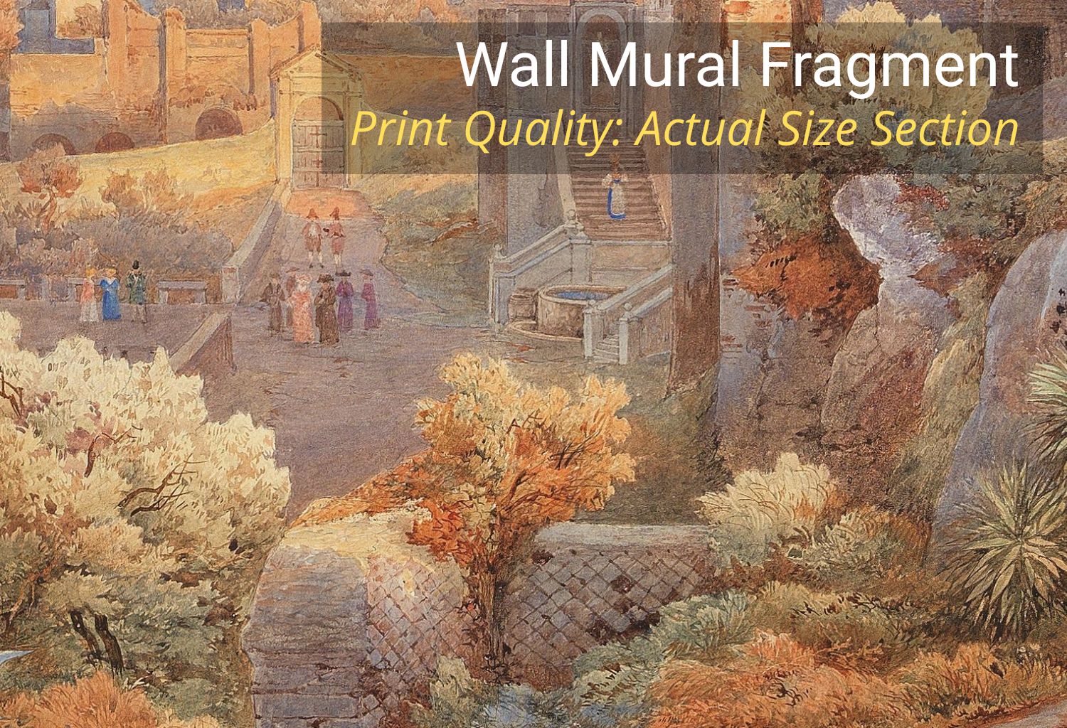Close-up detail of vintage Roman archway wall mural printed on textured non-woven wallpaper