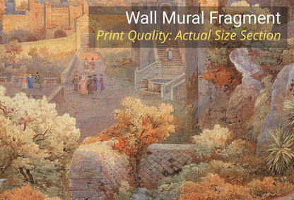 Close-up detail of vintage Roman archway wall mural printed on textured non-woven wallpaper