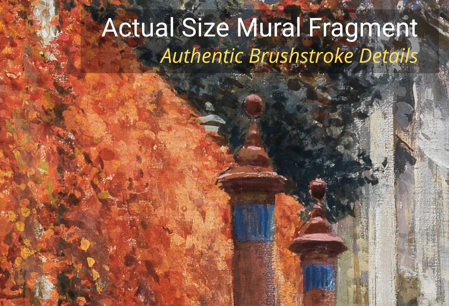 Fine art print on laminated self-adhesive vinyl depicting realistic water ripples, historic architecture, and autumn foliage from an impressionist painting.