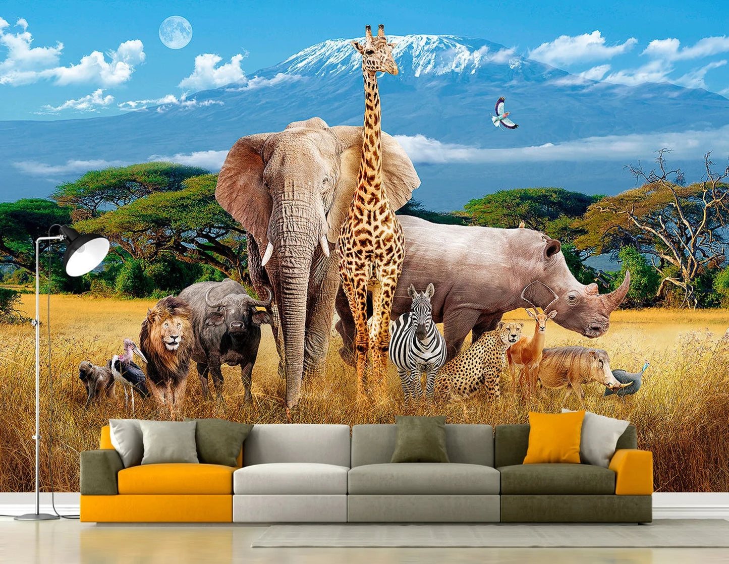 School Corridor Wraps. Africa Wall Mural - Zebra, lion, elephant, leopard, monkey, giraffe, rhino