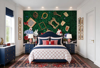 Kids room interior styled with an enchanting wonderland accent wallcovering.