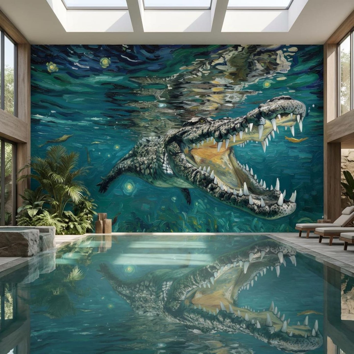Large mural of a crocodile