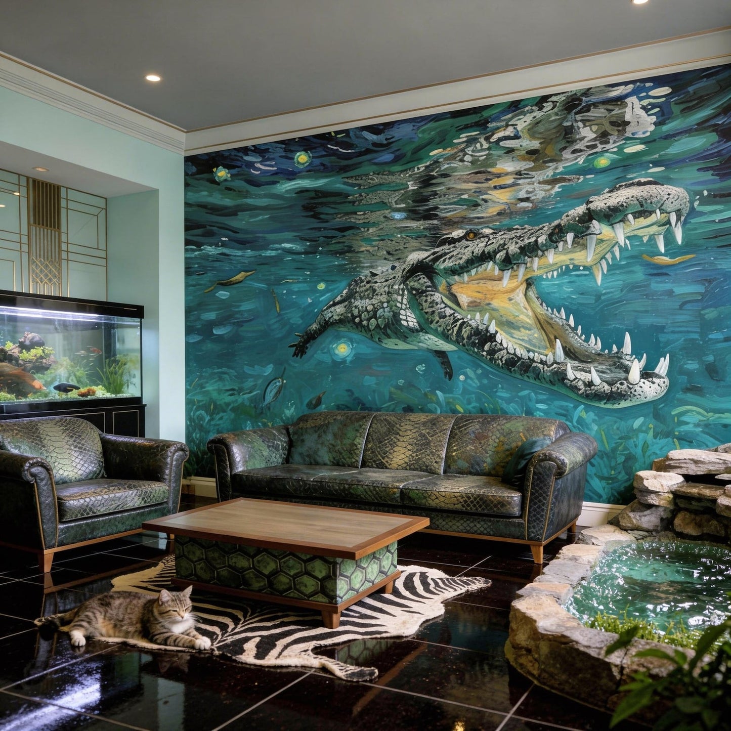 Underwater Alligator Wallpaper, Wall Mural, Tapestry