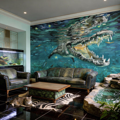 Underwater Alligator Wallpaper, Wall Mural, Tapestry