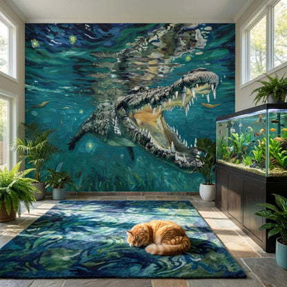 Underwater Alligator, Crocodile - Van Gogh's Starry Night Style Painting - Wallpaper, Wall Mural, Tapestry