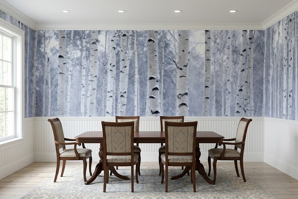 Birch Tree Wall Mural | Above Wainscoting Forest Wallpaper