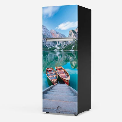 Fridge Sticker Cover Boats On A Mountain Lake