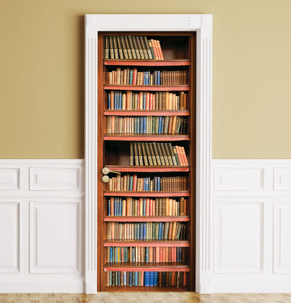 Door decal of a bookshelf with books