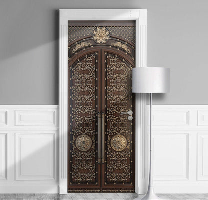 Antique Carved Door Wrap Baroque Luxury Golden Peel &amp; Stick Mural