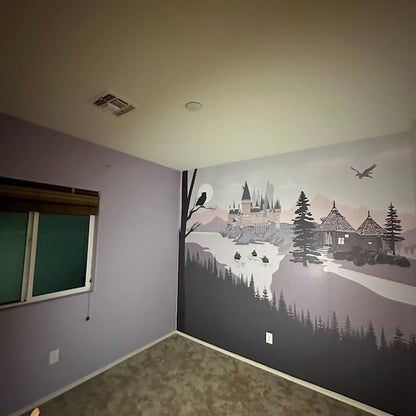 Wizard's Castle Nursery Wall Mural. Decal, Wallpaper, Tapestry. Lavender palette. v2