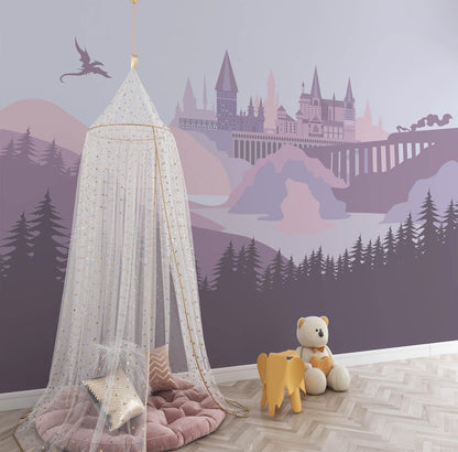 Magical School Wall Mural Pastel Purple Nursery Decor