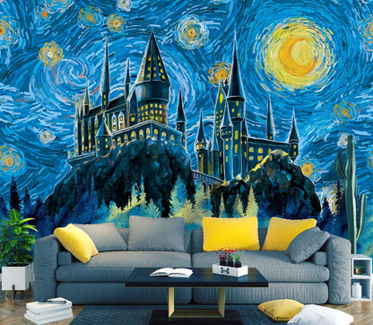 Wizard's Castle + Starry Night (Van Gogh) - Wall Mural