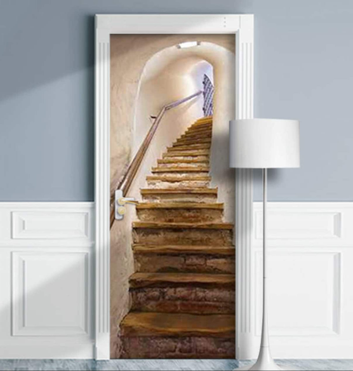 3D optical illusion of an antique stone staircase curving upwards