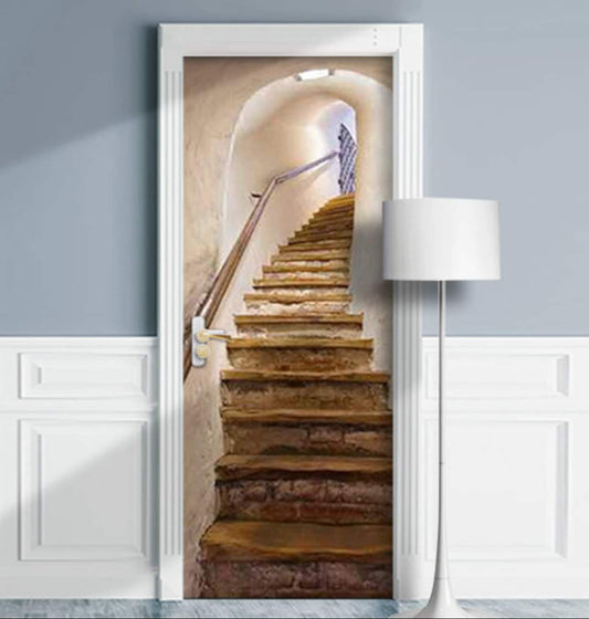3D optical illusion of an antique stone staircase curving upwards