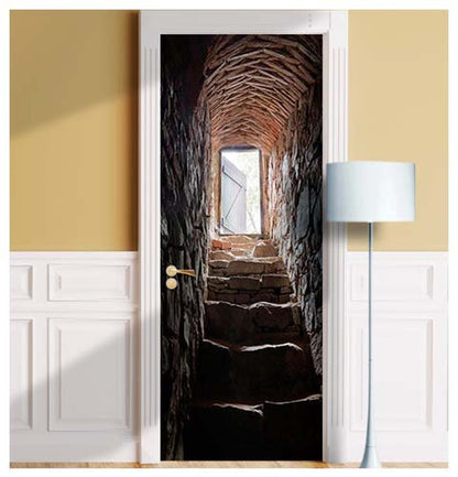 3D Wine Cellar Door Wrap Vintage Hidden Tunnel Decal Skin