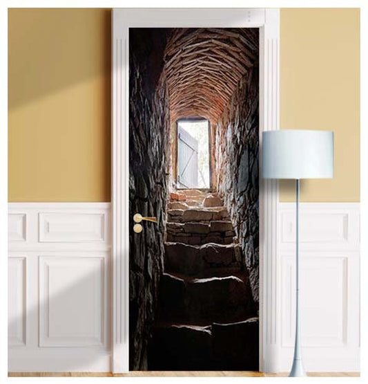 3D Wine Cellar Door Wrap Vintage Hidden Tunnel Decal Skin