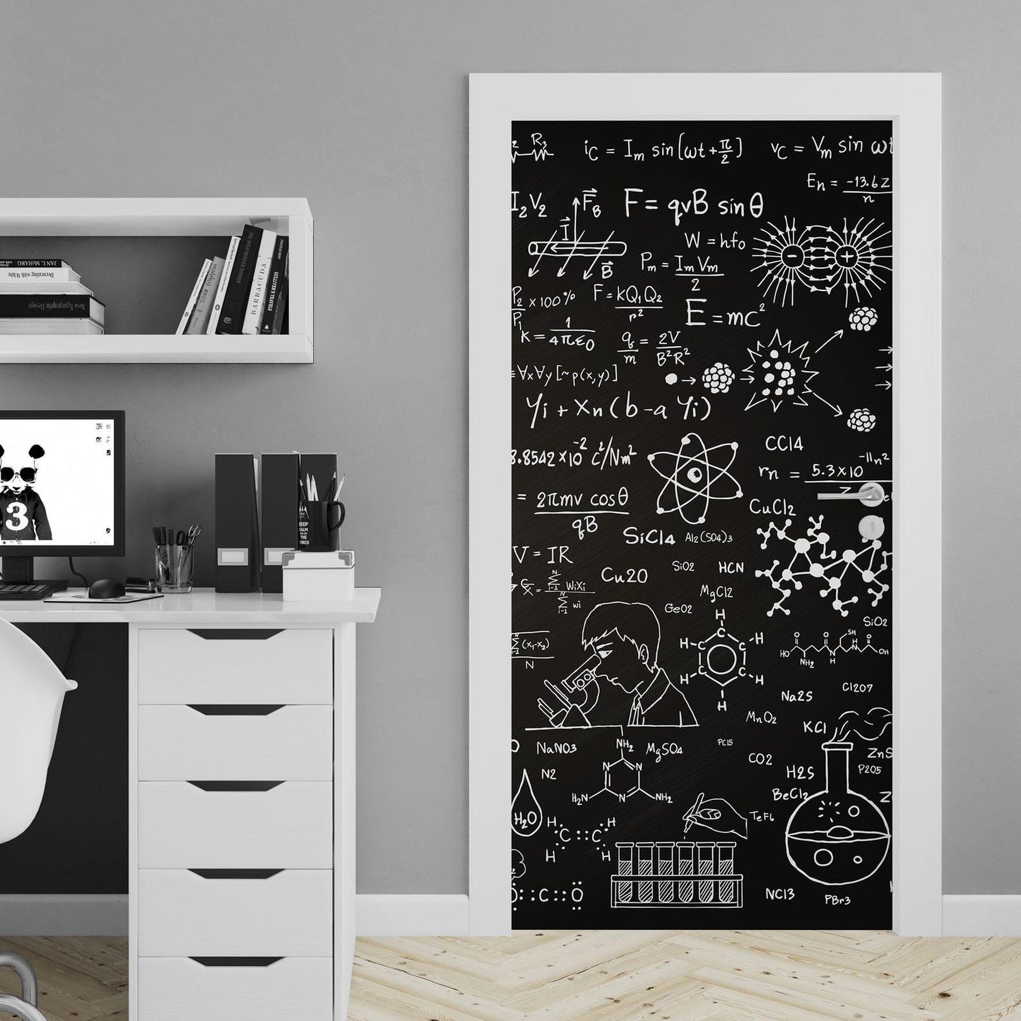 Science Chalkboard Door Wrap Peel and Stick Physics Mural