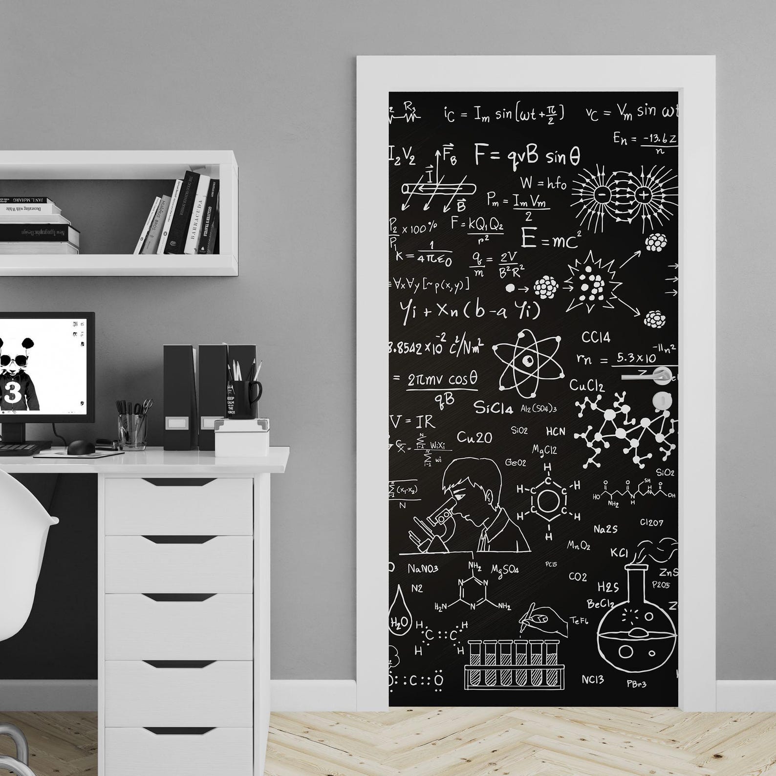 Science Chalkboard Door Wrap Peel and Stick Physics Mural