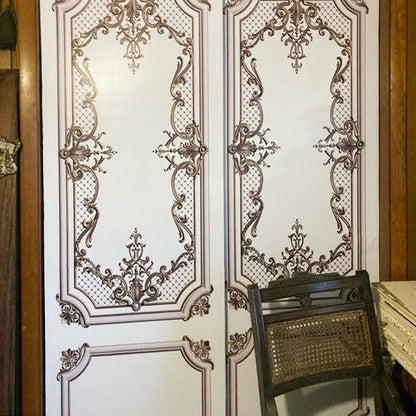 Classic Door Wrap Mural | White with Gold Curves | Single Piece, Self-adhesive