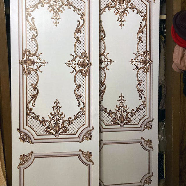 Classic Door Wrap Mural | White with Gold Curves | Single Piece, Self-adhesive