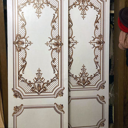 Classic Door Wrap Mural | White with Gold Curves | Single Piece, Self-adhesive