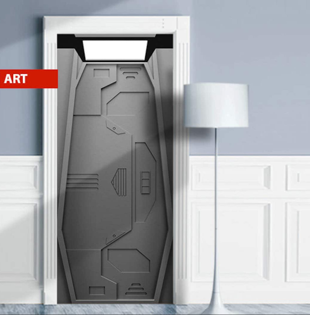 Cyberpunk Laboratory Portal Door Wrap Matte Gray Sticker