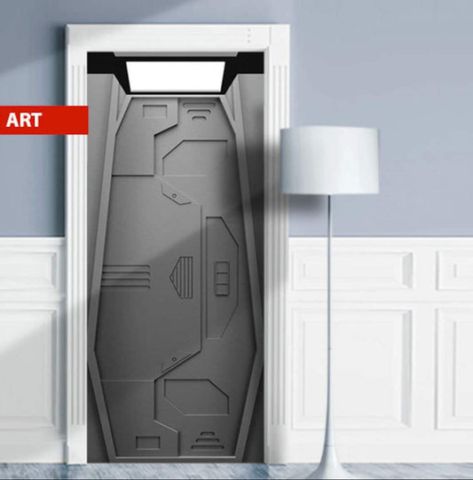 Cyberpunk Laboratory Portal Door Wrap Matte Gray Sticker
